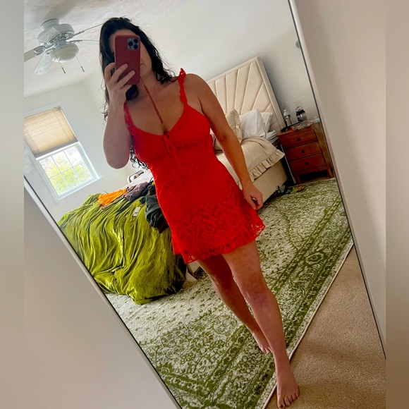 Lulus Charmaine red orange embroidered mini dress - Picture 6 of 10